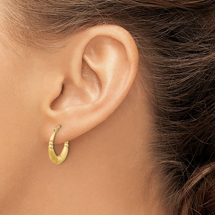 14k Yellow Gold Polished and Satin 11/16" Hoop Earrings