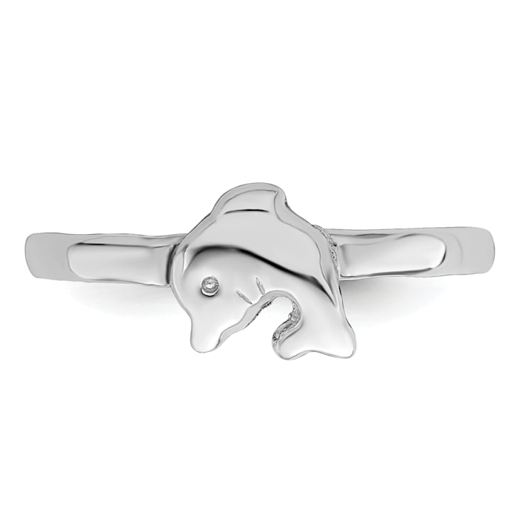 Rhodium Over Sterling Silver Polished Dolphin Children's Ring