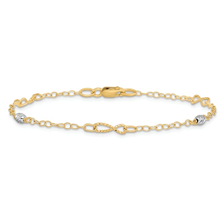 14K Two-tone Gold Polished and Diamond-Cut 3mm Fancy Link Bracelet
