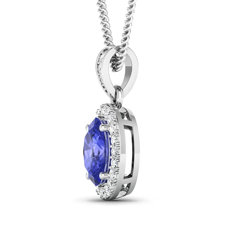 1.09ctw 14K White Gold Tanzanite and White Diamond Pendant with 18 inch
Cable Chain