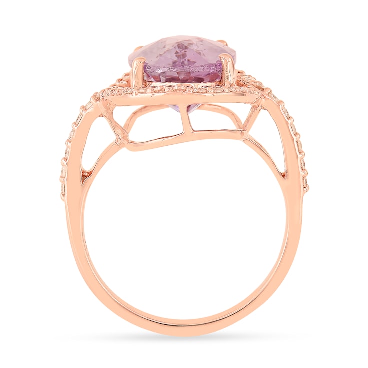 18K Rose Gold Over Sterling Silver Oval Amethyst and Moissanite Halo
Design Ring 5.92ctw
