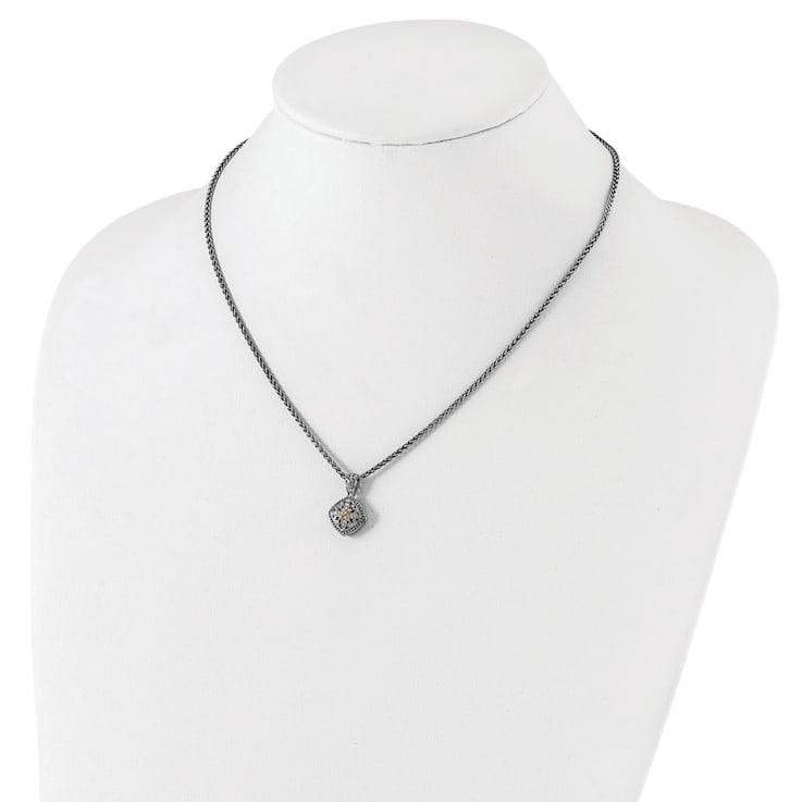 Sterling Silver Antiqued with 14K Accent Diamond Necklace