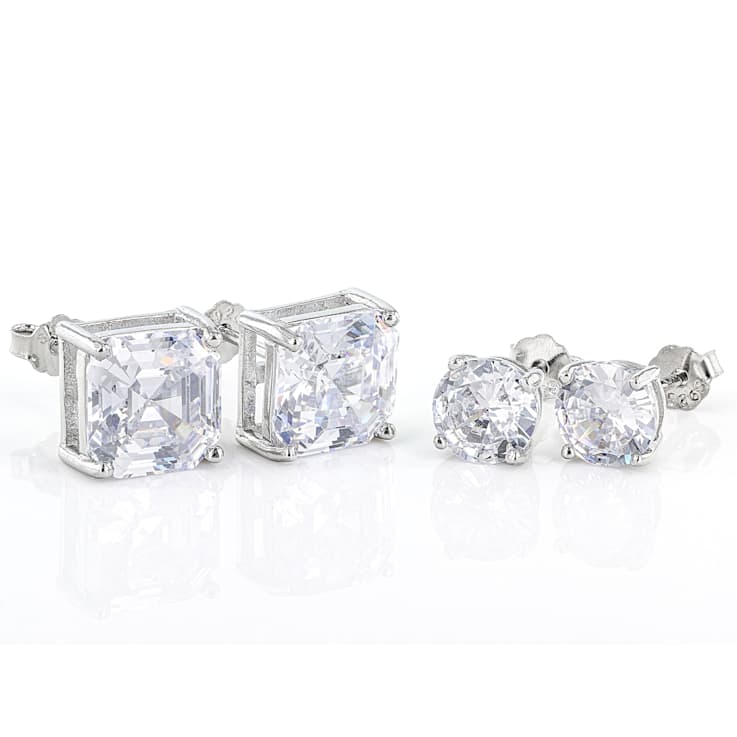 Asscher-Cut CZ Earring Set In Sterling Silver