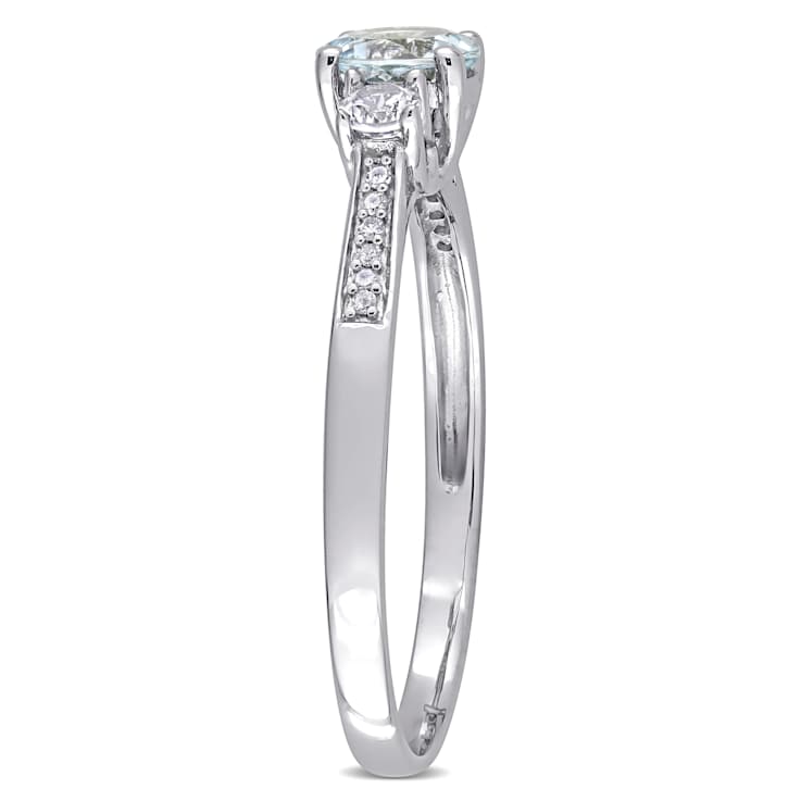 Aquamarine, Created White Sapphire and Diamond 10K White Gold Engagement
Ring 1.04ctw