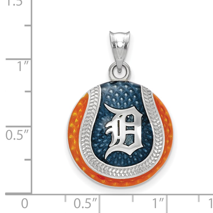 Rhodium Over Sterling Silver MLB LogoArt Detroit Tigers Enameled Pendant