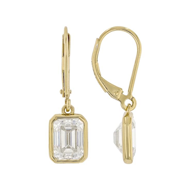 Moissanite Emerald-Cut Solitaire Drop Earrings in 14K Gold Over Sterling Silver