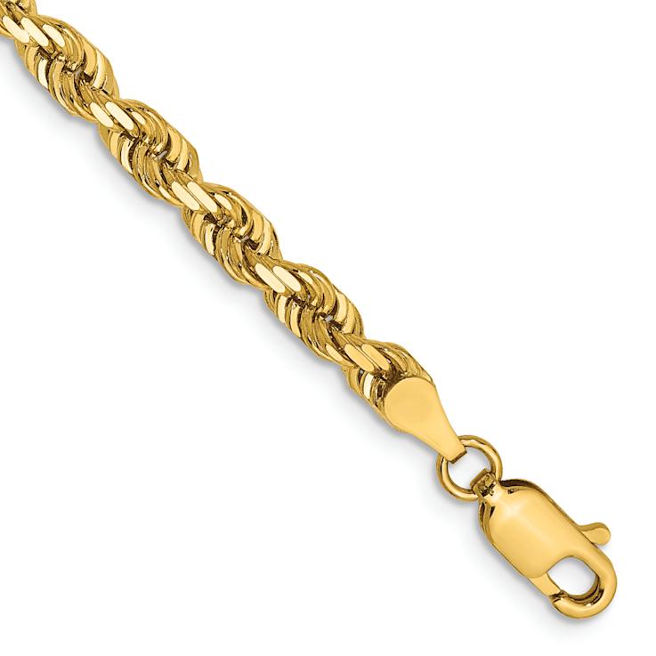 14k Yellow Gold 4mm Diamond-Cut Quadruple Rope Link Bracelet