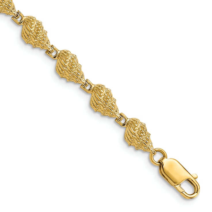 14k Yellow Gold Textured Conch Shell Link Bracelet