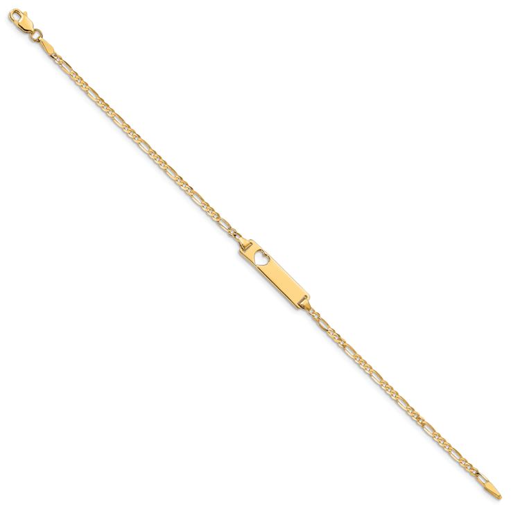 10k Yellow Gold Cut-out Heart Figaro Link ID Bracelet