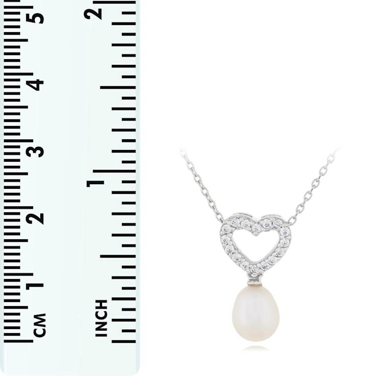 7-7.5mm Drop White Cultured Freshwater Pearl and CZ Rhodium Over
Sterling Silver Pendant
