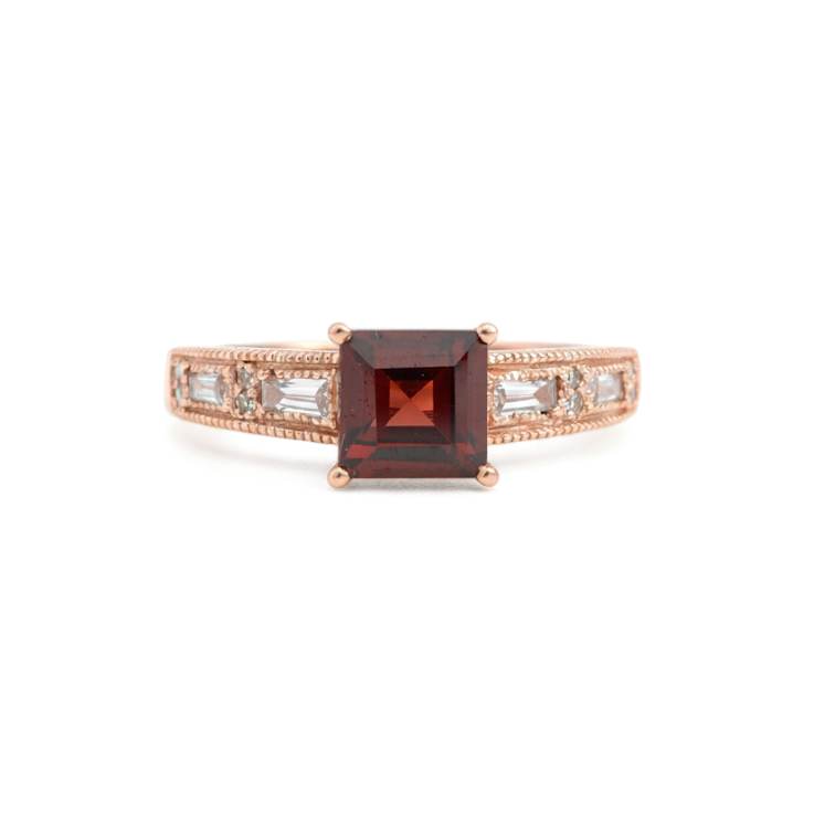 Red Garnet and White Topaz 14K Rose Gold Over Sterling Silver Ring