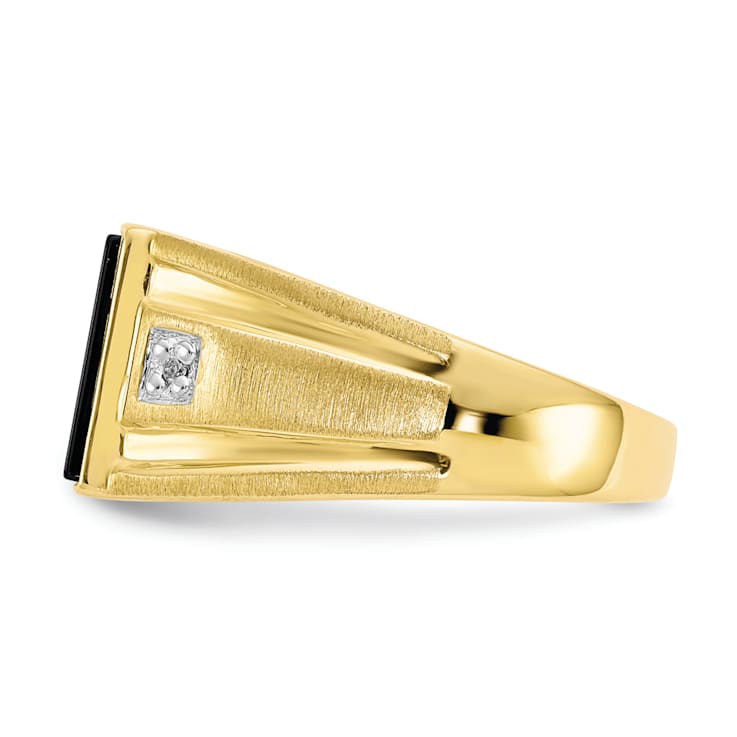 10K Yellow Gold Men's Diamond and Black Onyx Ring