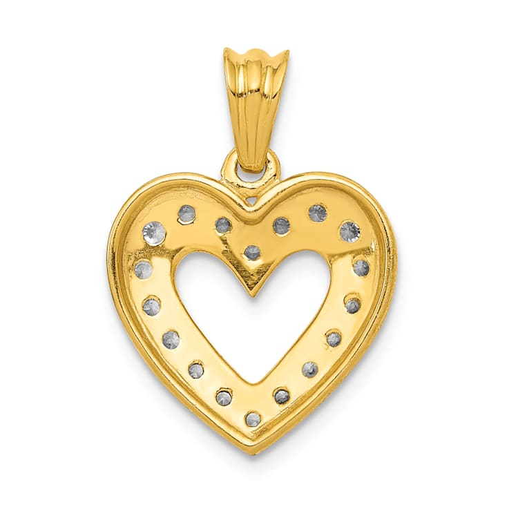 14k Yellow Gold and Rhodium Over 14k Yellow Gold Diamond Heart Pendant
