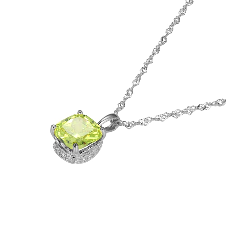 Green And White Cubic Zirconia Platinum Over Silver August Birthstone
Pendant With Chain 6.98ctw