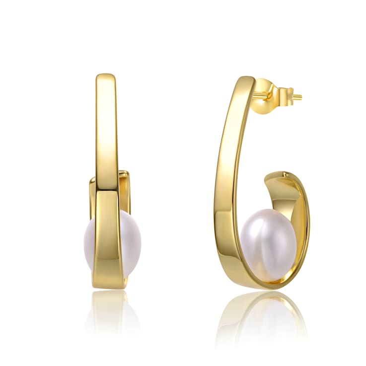 Pear Shape Freshwater Pearl Half-Hoop Drop Earrings In 14K Gold Over
Sterling Silver