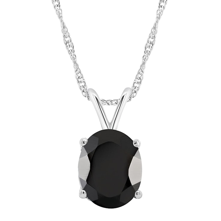 10x8mm Oval Black Onyx Rhodium Over Sterling Silver Pendant With Chain