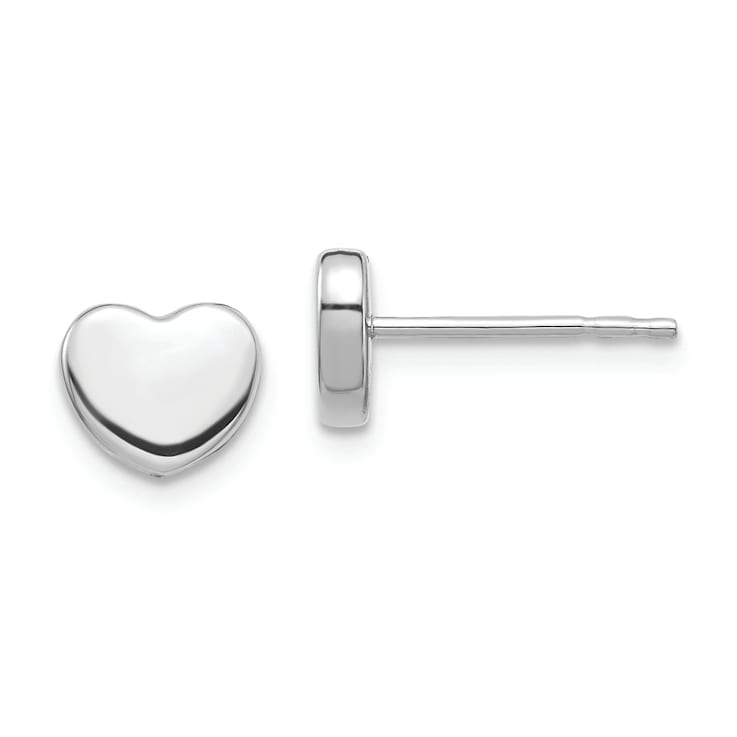 Rhodium Over 14k White Gold 7mm Polished Heart Stud Earrings