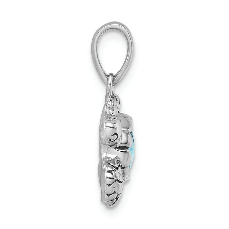 Rhodium Over Sterling Silver Crystal Turtle Pendant