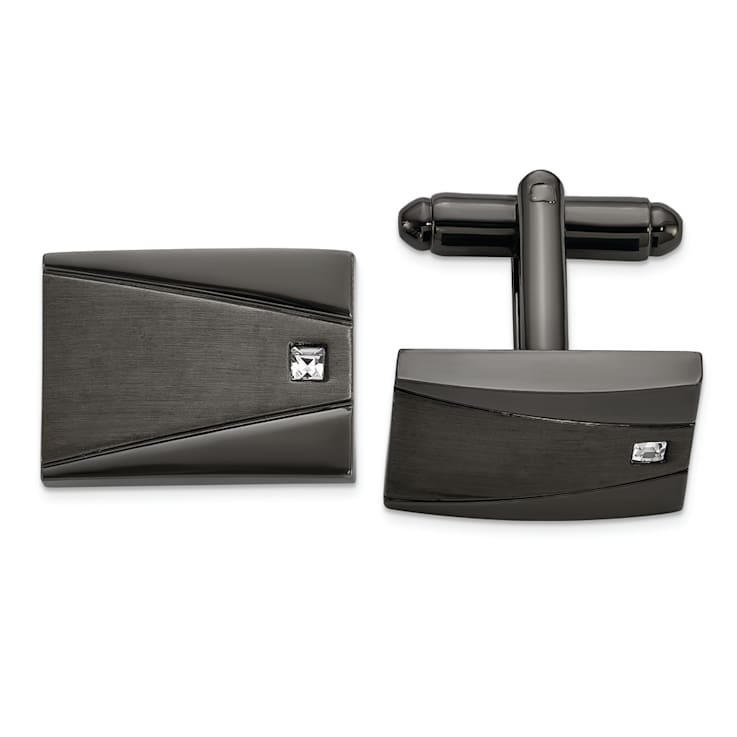 Stainless Steel Brushed and Polished Gun Metal IP with Cubic Zirconia
Cuff Links