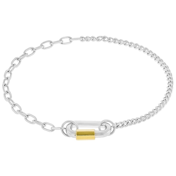 Two-Tone Curb And Paperclip Link Bracelet In 18K Gold Over Sterling Silver