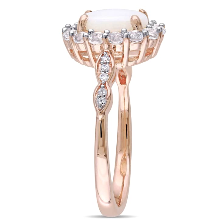Opal, White Topaz and Diamond 14K Rose Gold Ring 1.52ctw