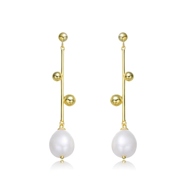 Pear Shape Freshwater Pearl Drop Earrings In 14K Gold Over Sterling Silver