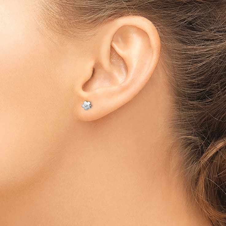 Rhodium Over Sterling Silver Flower Children's Post Earrings