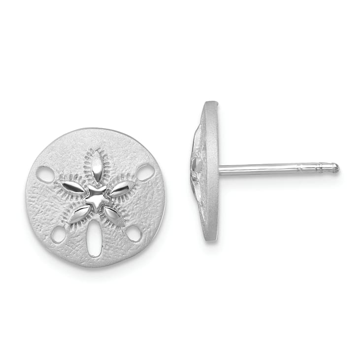 Rhodium Over Sterling Silver Textured Sand Dollar Post Earrings