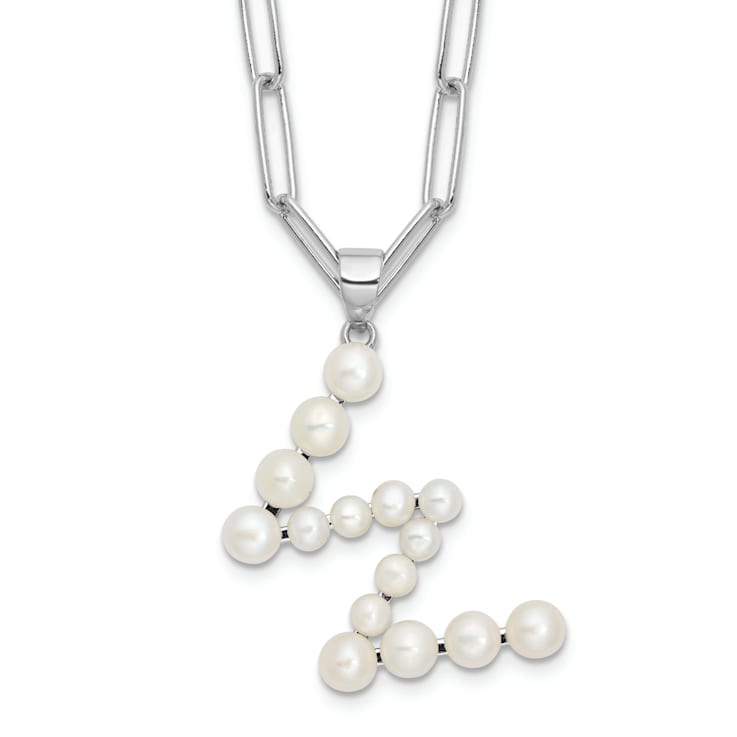 Rhodium Over Sterling Silver 3-5.5mm Freshwater Cultured Pearl LETTER W
18-inch Necklace