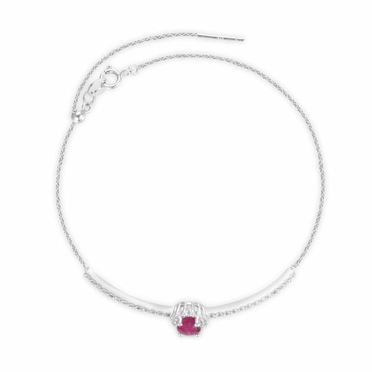 Red Ruby Rhodium Over Sterling Silver  and White Topaz Statement Bracelet