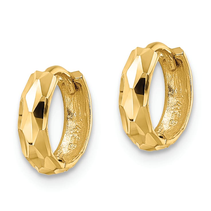 14k Yellow Gold Diamond-Cut 3/8" Hinged Hoop Earrings