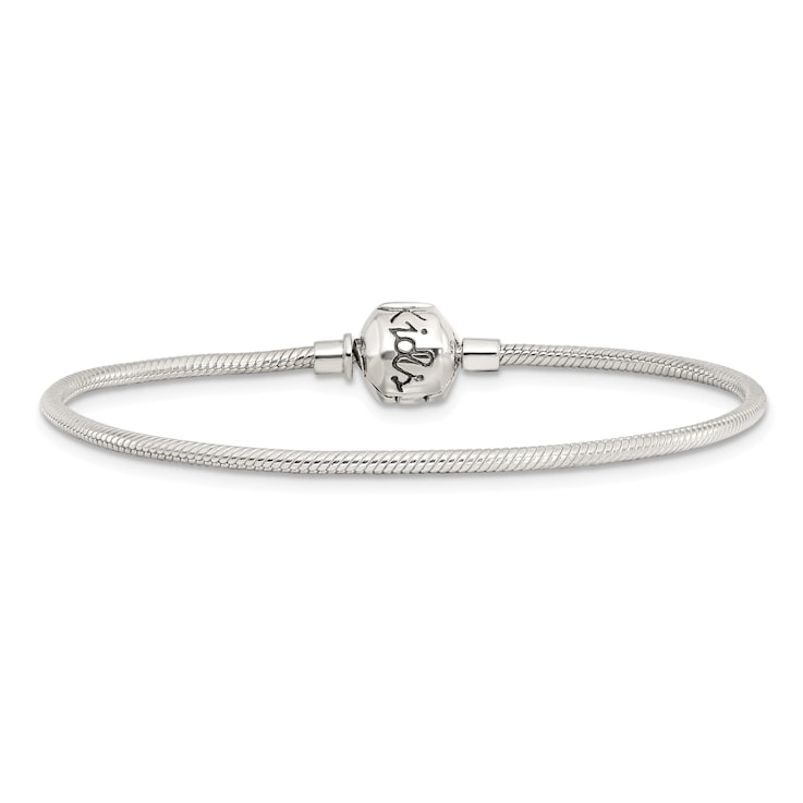 Sterling Silver Round Snake Chain Bracelet With Bead Clasp