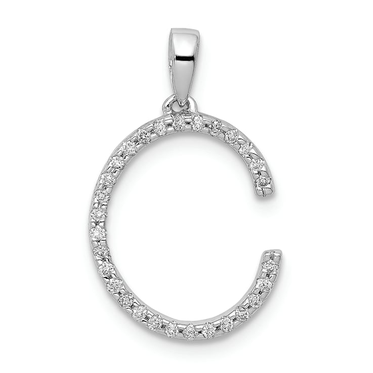 Rhodium Over 14K White Gold Diamond Letter C Initial Pendant
