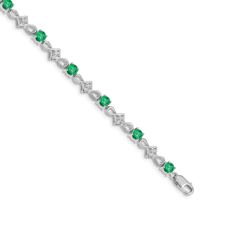 Rhodium Over 14k White Gold Diamond and Emerald Bracelet