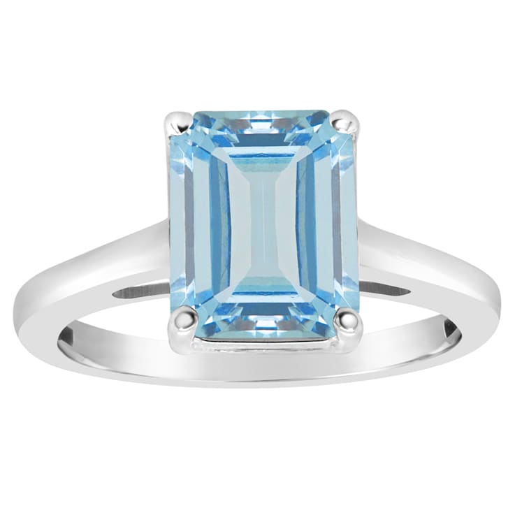 10x8mm Emerald Cut Sky Blue Topaz Rhodium Over Sterling