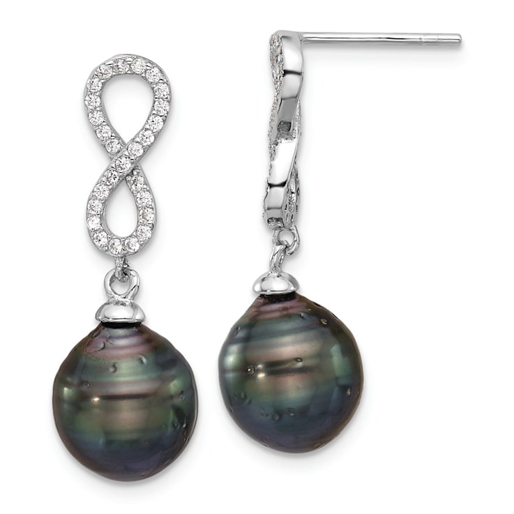 Rhodium Over Sterling Silver Tahitian Pearl/Cubic Zirconia Infinity
Necklace and Earring Set