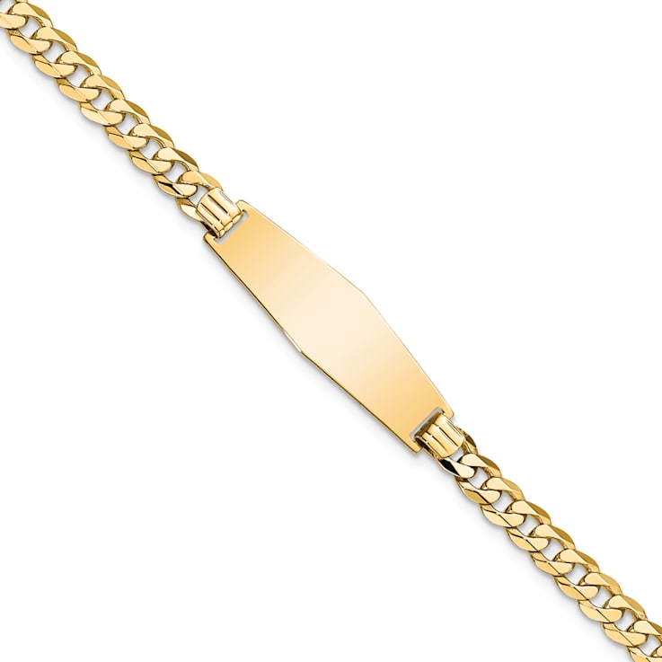 14k Yellow Gold Soft Diamond Shape Flat Curb Link ID Bracelet