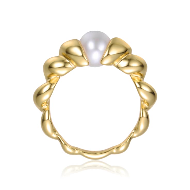 Freshwater Pearl Scalloped Seashell Ring In 14K Gold Over Sterling Silver