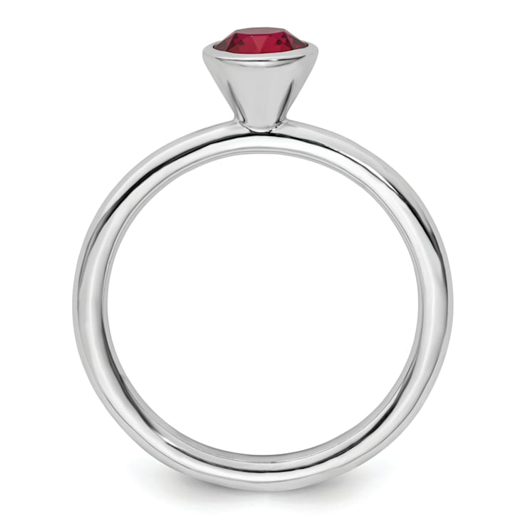 Sterling Silver Stackable Expressions High 5mm Red Crystal Ring
