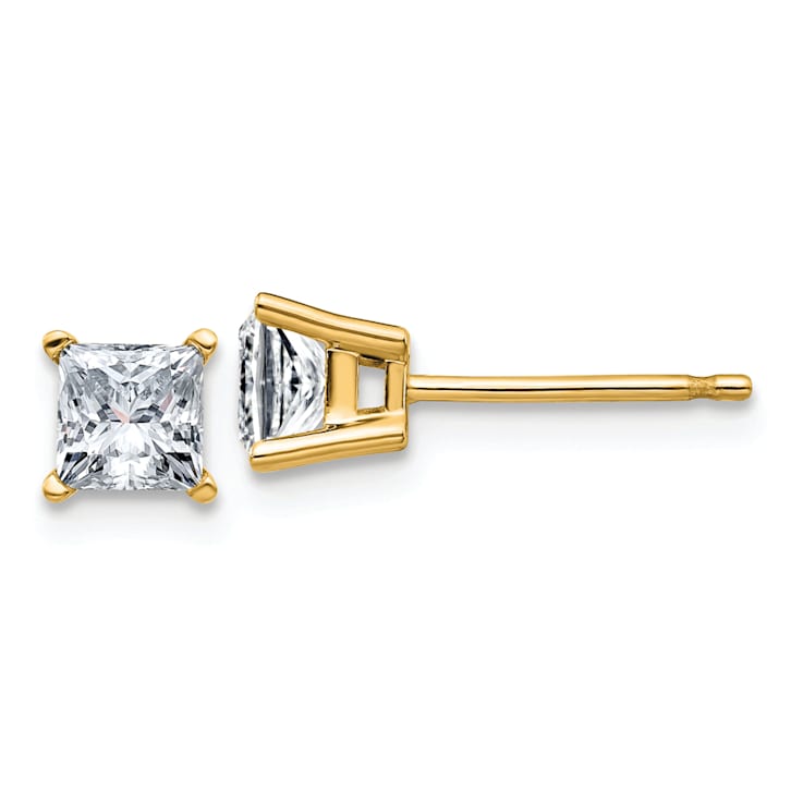14K Yellow Gold 3/4ct. 4.0mm Princess D E F Pure Light Moissanite Earrings