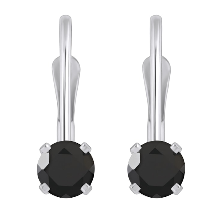 4mm Round Black Onyx Rhodium Over 14k White Gold Drop Earrings
