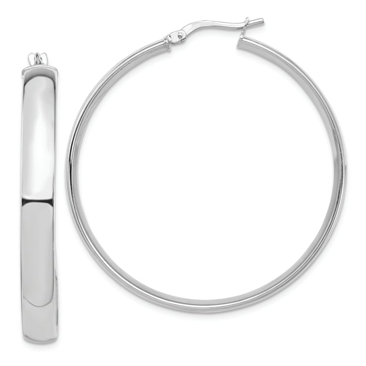 Rhodium Over 14k White Gold 1 3/4" High Polished Hoop Earrings