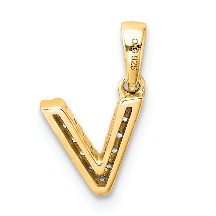14K Yellow Gold Diamond Letter V Initial with Bail Pendant