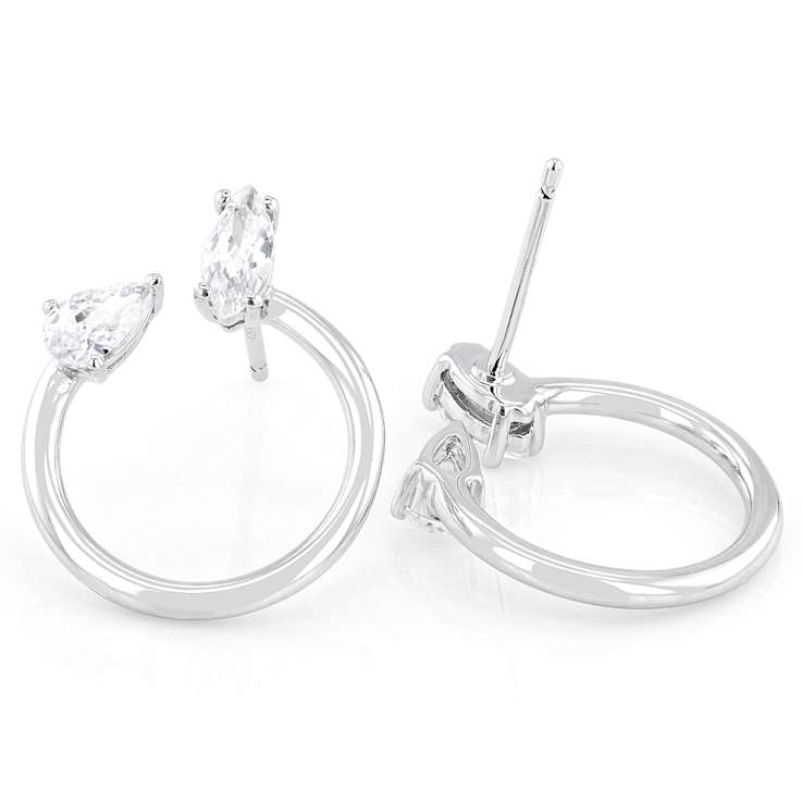 Pear And Marquise Circle Drop Earrings With CZ In Sterling Silver
