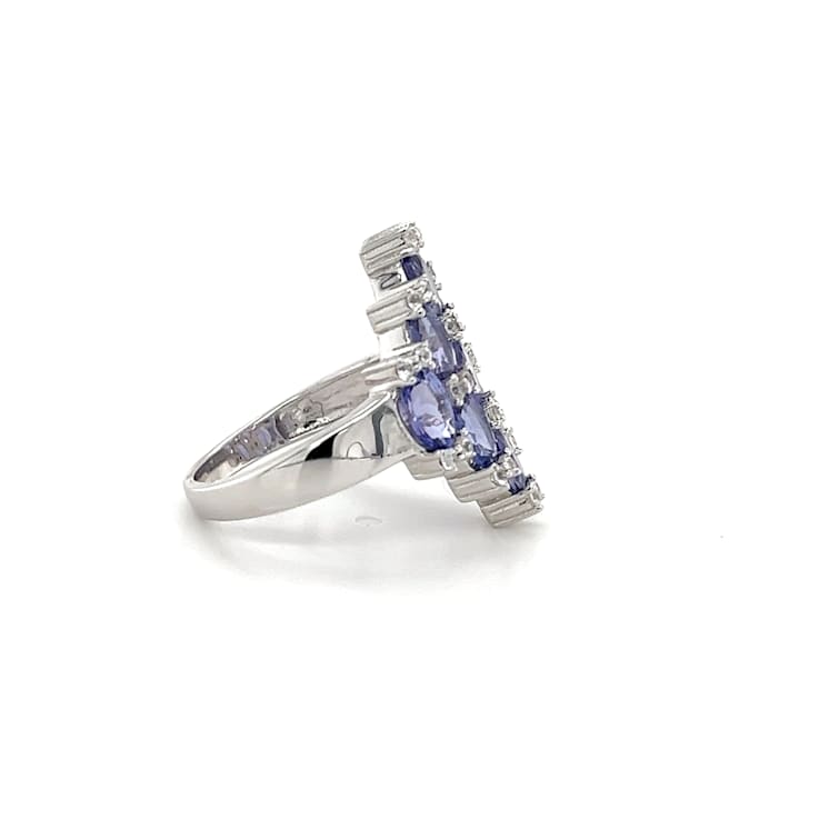 Rhodium Over Sterling Silver Oval Tanzanite and White Zircon Ring 4.06ctw