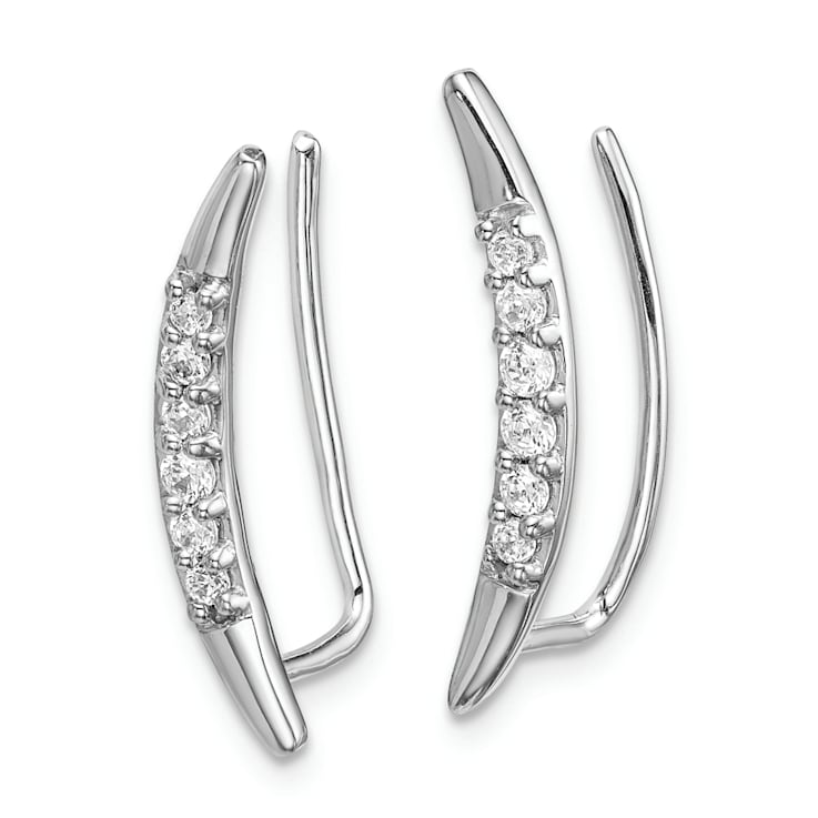 Rhodium Over 14K White Gold Lab Grown Diamond Ear Climber Earrings