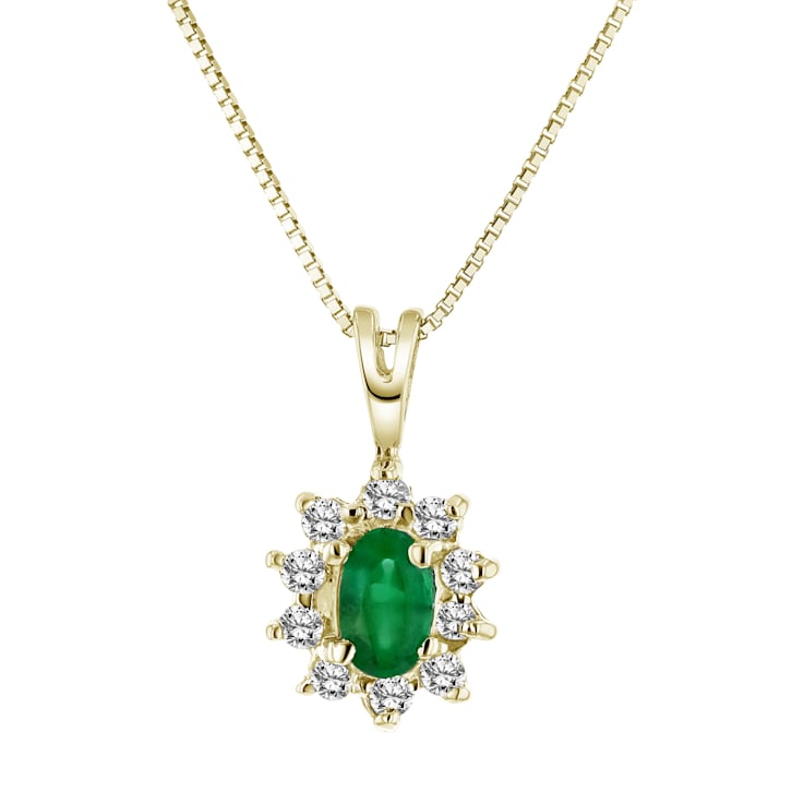 0.35ctw Emerald and Diamond Pendant 14k Yellow Gold