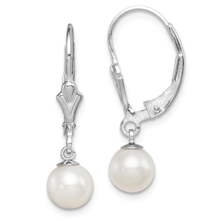 Rhodium Over Sterling Silver 6-7mm Freshwater Cultured Pearl Leverback
Dangle Earrings