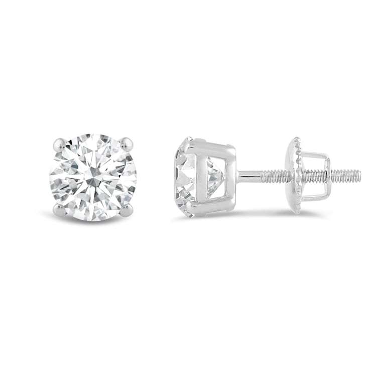 White Cubic Zirconia 14k White Gold Studs With Velvet Gift Box 2ctw