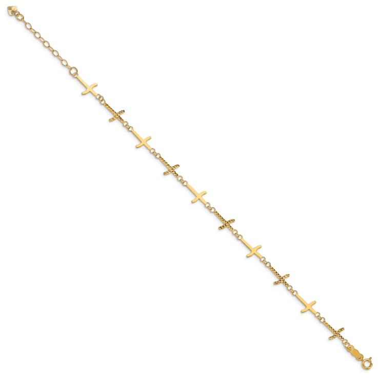 14k Yellow Gold Polished Diamond-Cut Crosses Bracelet